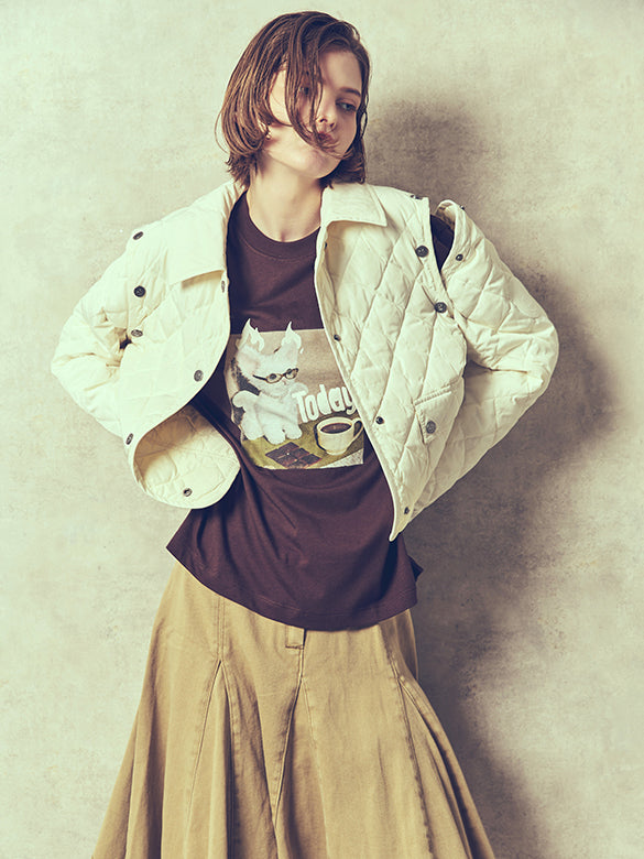 Cat Printed & Beads Long Sleeves T-shirt