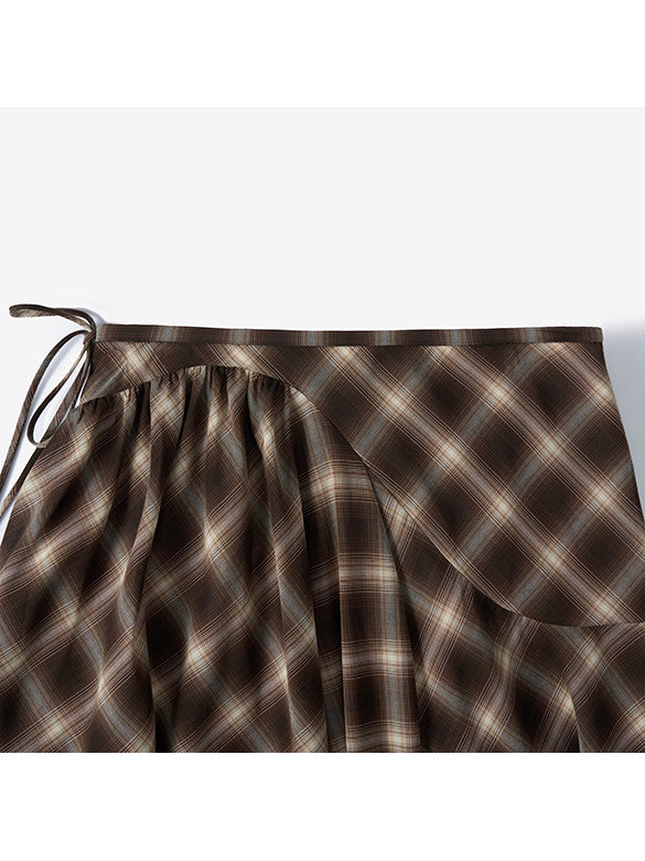 Plaid Asymmetry Skirt