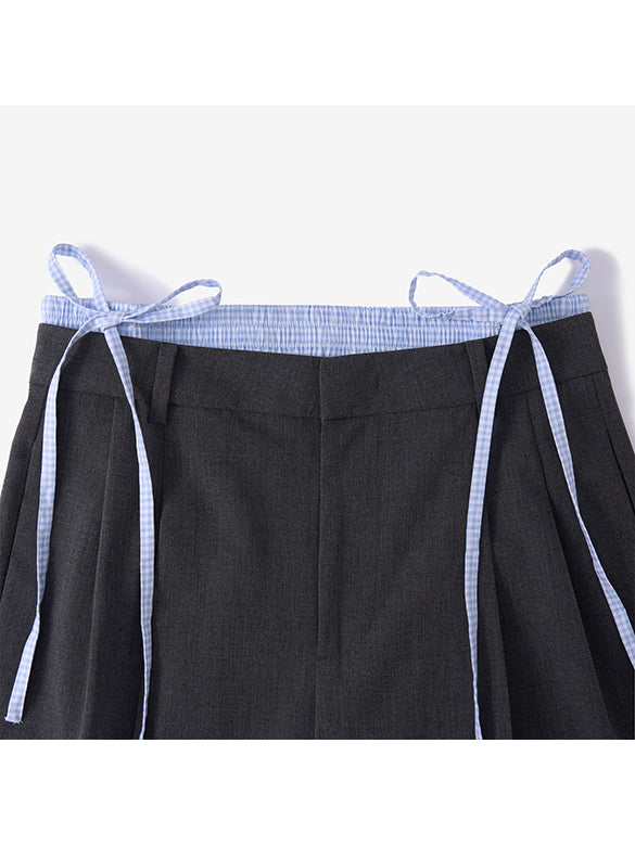 Plaid Waist Slacks Pants