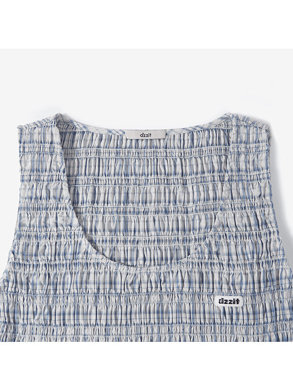 Plaid Gather Sleeveless Top