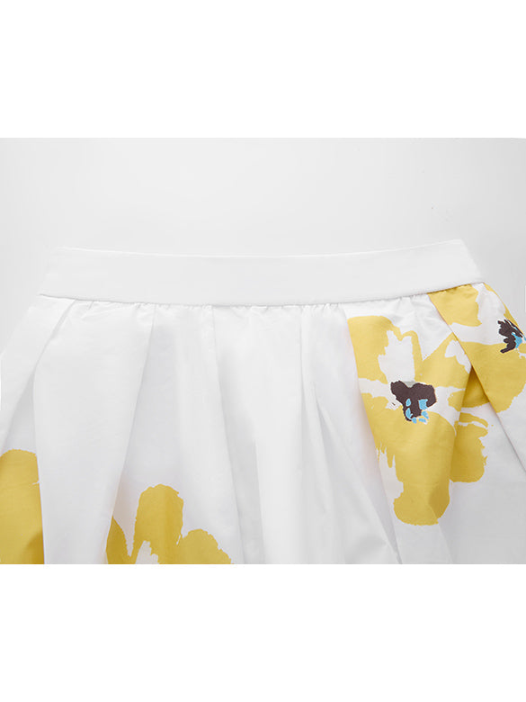 Flower Printed Taffeta Skirt