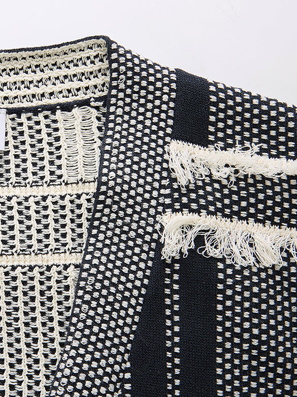 Design Pattern Fringe Knit Cardigan