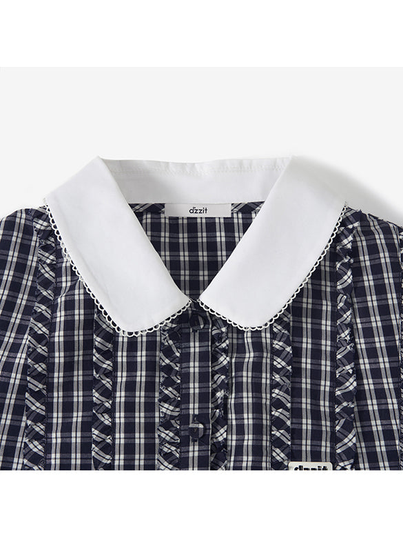 Plaid Feminine Frill Blouse