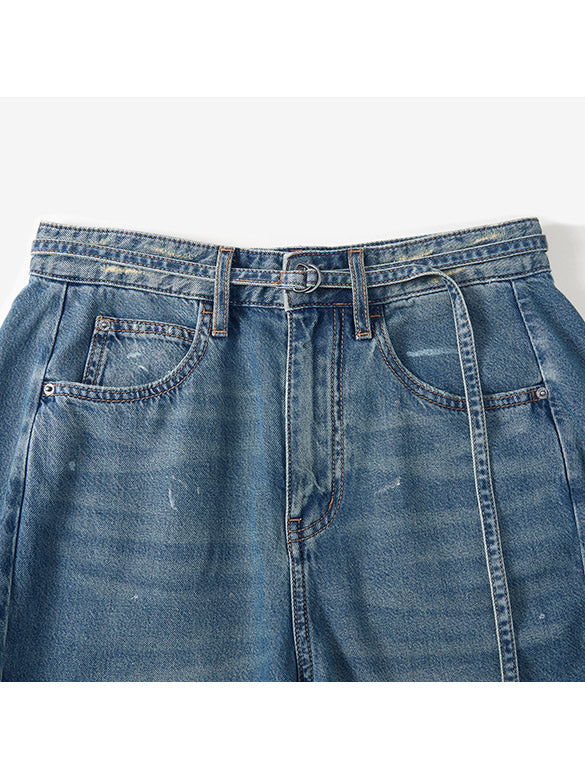 Belted Half Denim Pants