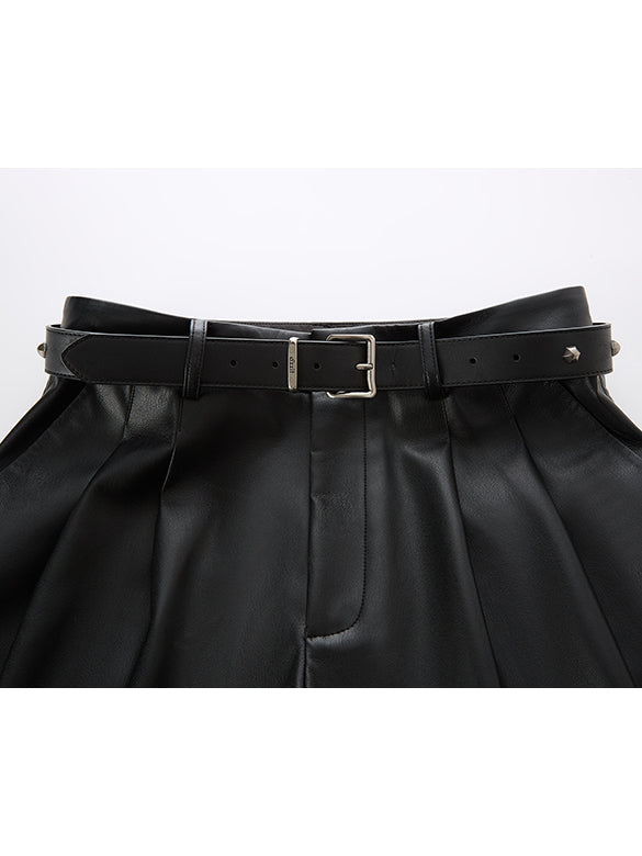 Fake Leather Belted Short Pants
