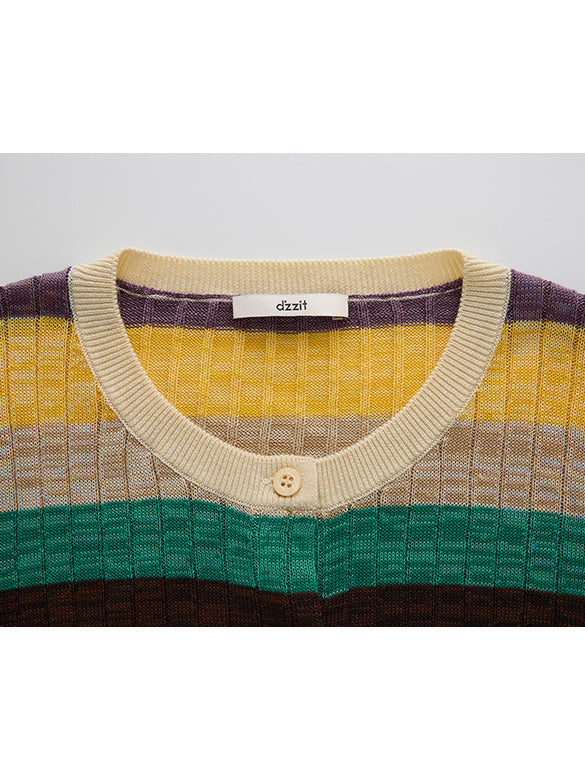 Bi-color Stripe Knit Cardigan