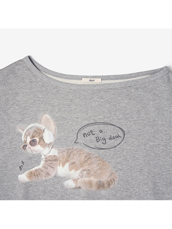 Cat Printed One-shoulder Sweatshirt
