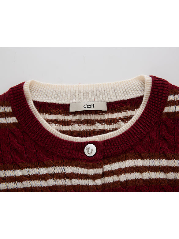 Retro Color Stripe Knit Cardigan