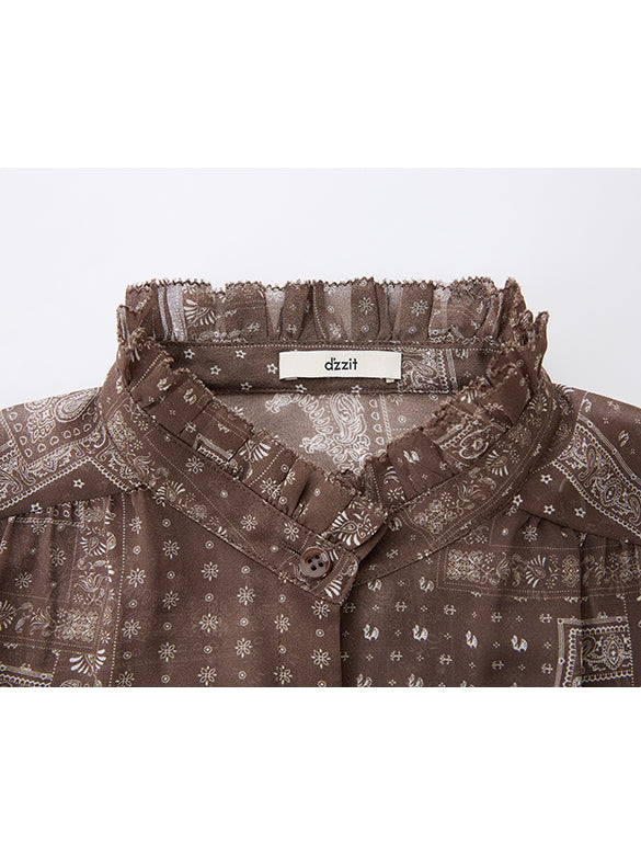 Geometric Printed Bow-tie Chiffon Blouse