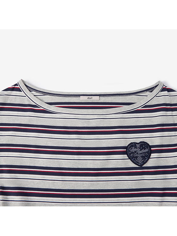 One-shoulder Design Stripe T-shirt