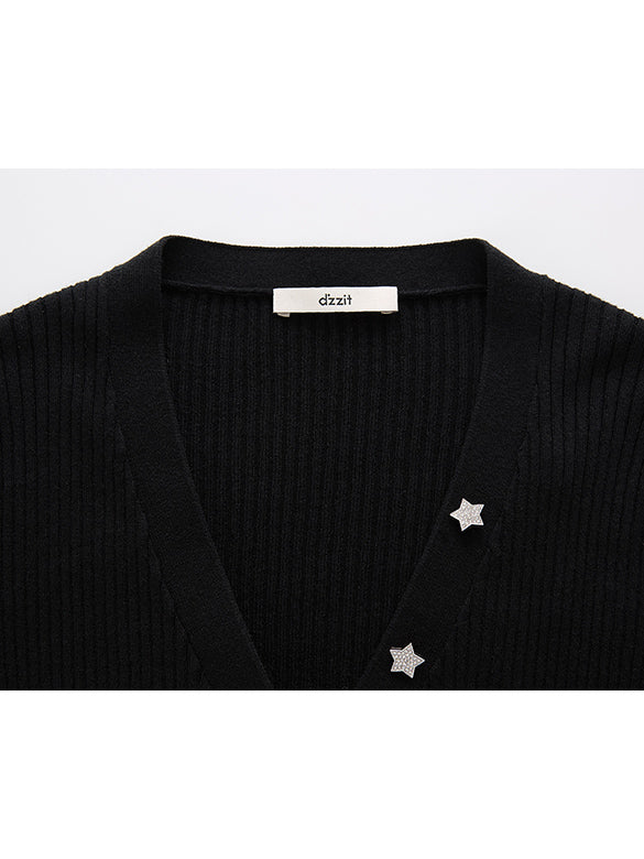 Star Button Rib Knit Cardigan