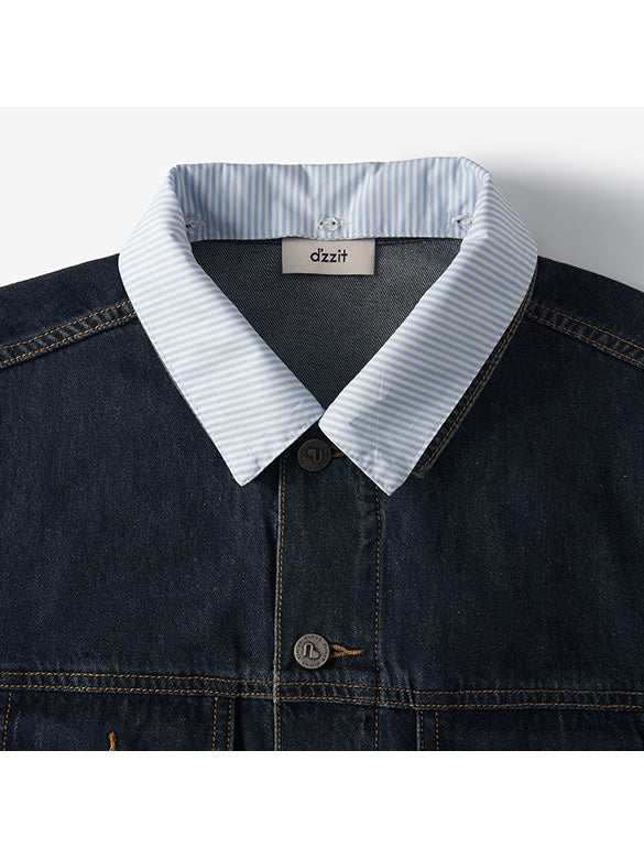 Stripe Collar Rigid Denim Jacket