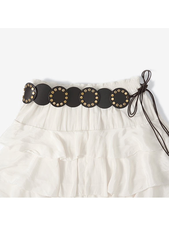 Satin Tiered Belted Skirt