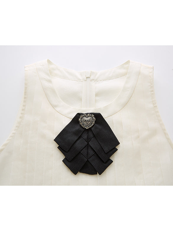 Ribbon Brooch Sheer Sleeveless Top