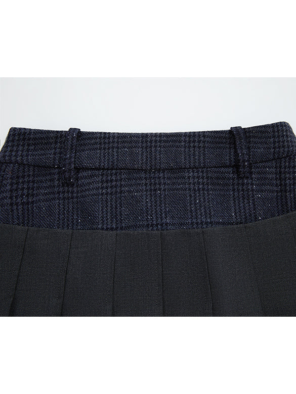 Plaid Tweed Combination Pleats Skirt