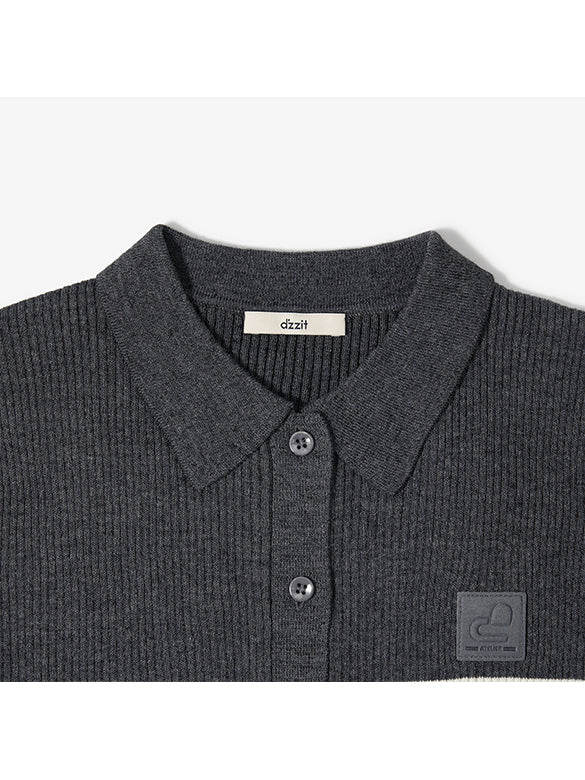 Line Design Retro Polo Knit Cardigan