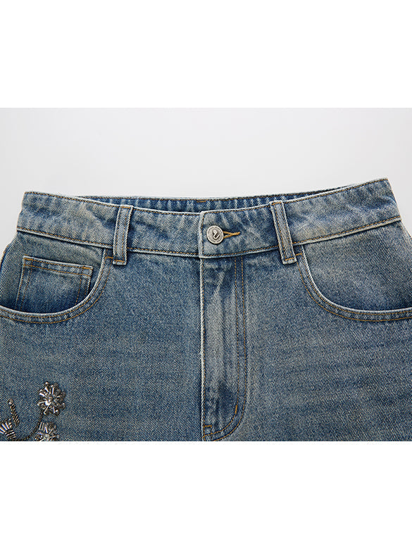 Painted & Beads Denim Pants