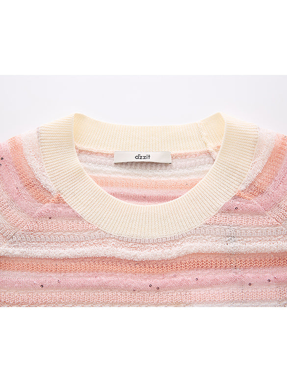 Sequins Design Pink Stripe Knit