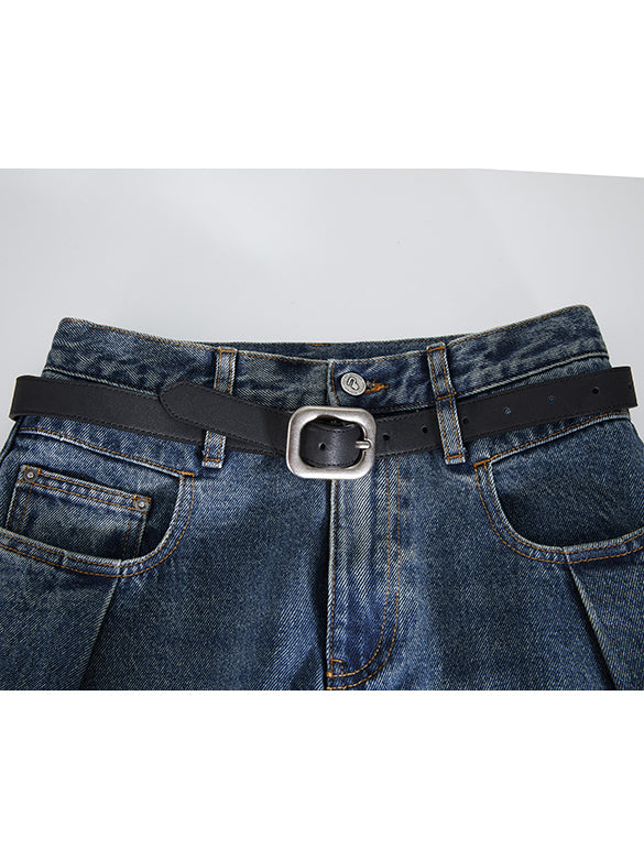 Double Belt Loop High-waist Denim Pants