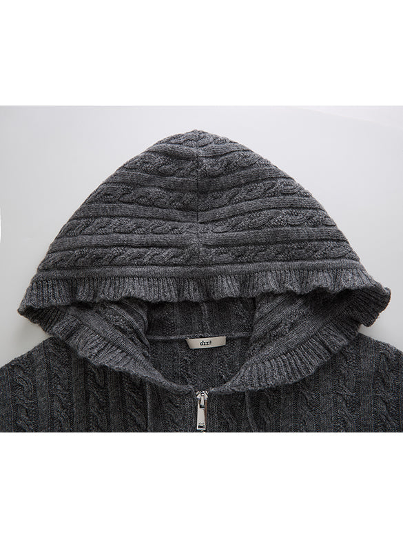 Pompon Design Knitting Zipper Hoodie