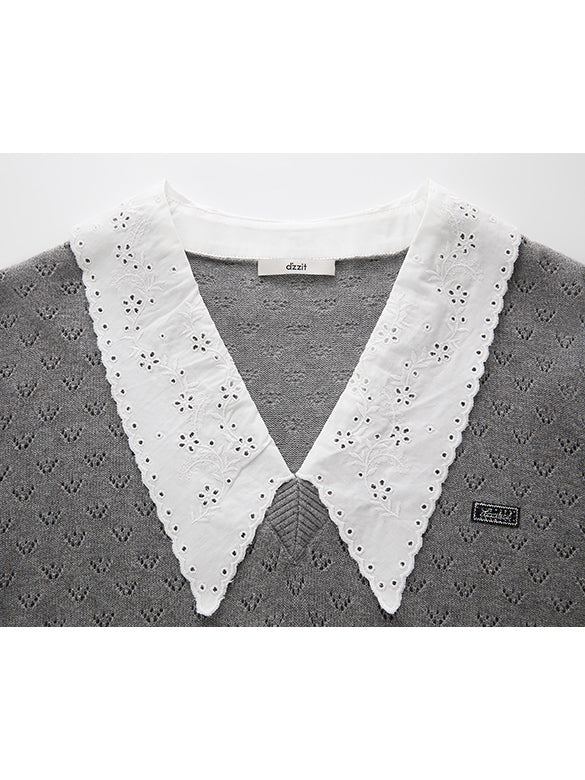 Lace Collar Knit Top