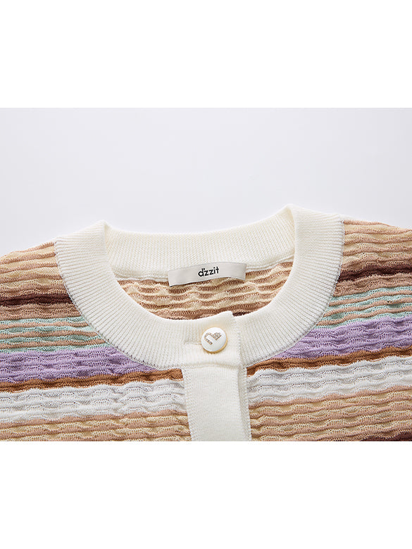 Retro Ribbon Stripe Knit Cardigan