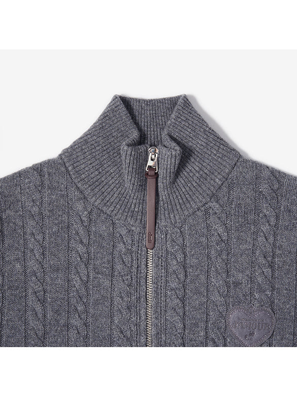 Bi-color Hem Zipper Knit Cardigan
