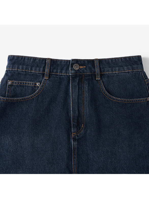 Stripe Frill Rigid Denim Skirt