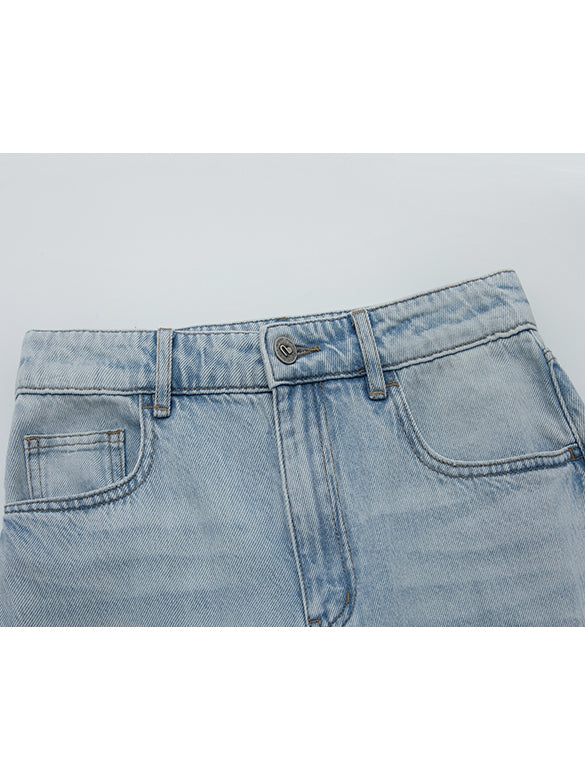 Butterfly Patch Clear Beads Denim Pants
