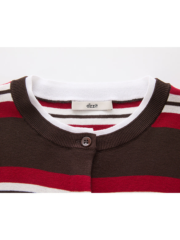 Retro-color Stripe Knit Cardigan