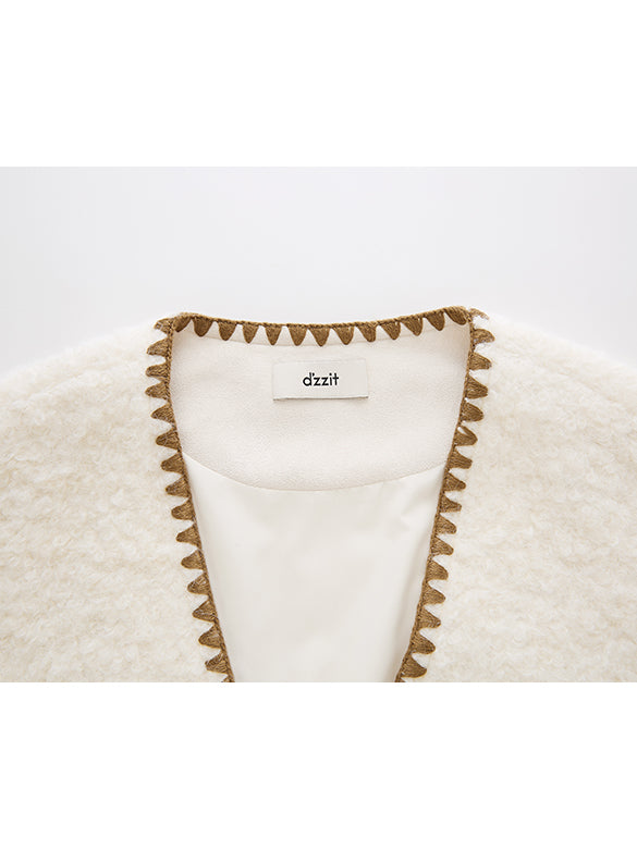 Bi-color Stitch Boa Half Coat