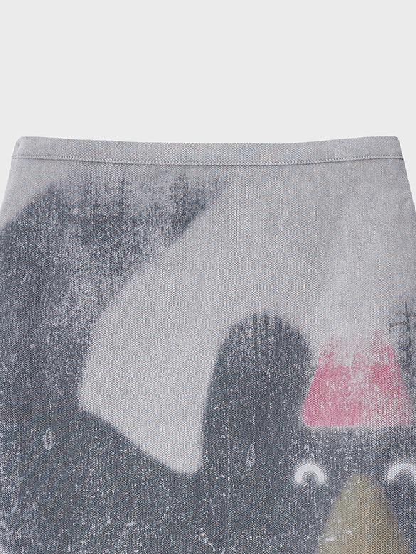 Euan Roberts Collaboration Printed Tight Denim Skirt