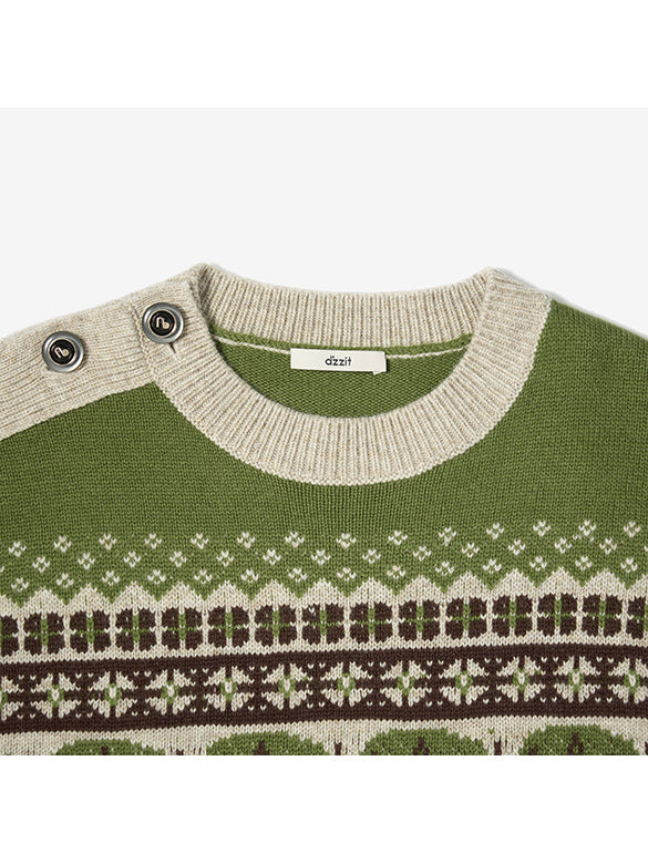 Cat Design Shoulder Button Knit