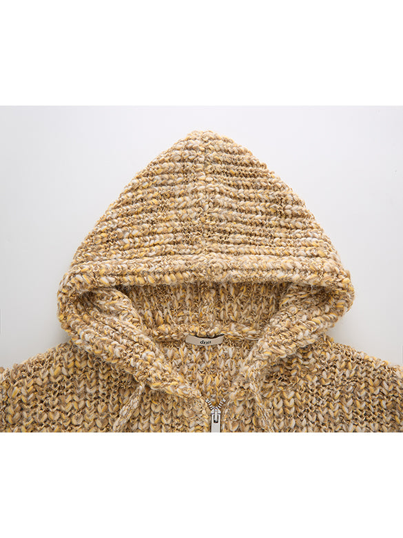 Pompon Knit Zipper Hoodie