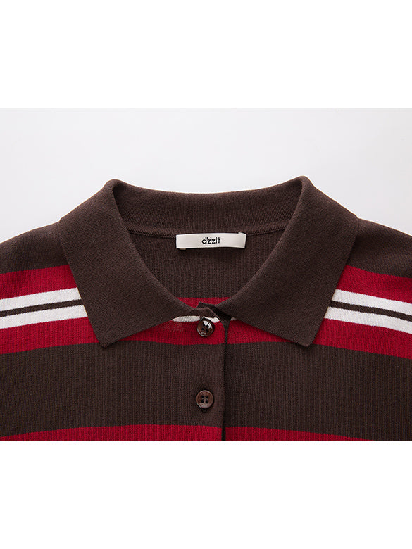 Retro-color Stripe Polo Knit Dress