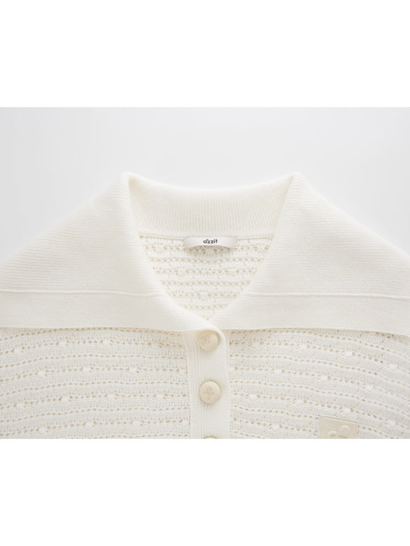 Rib-collar Polo Knit Top