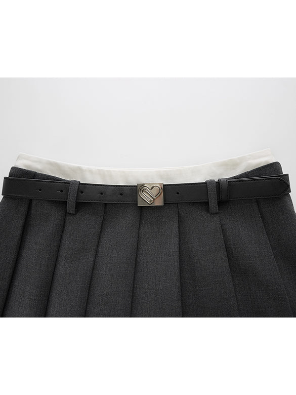 Layered Belted Pleats Skirt