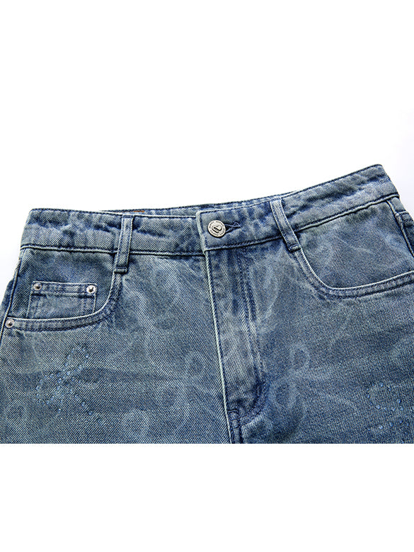 Ribbon Printed Denim Pants