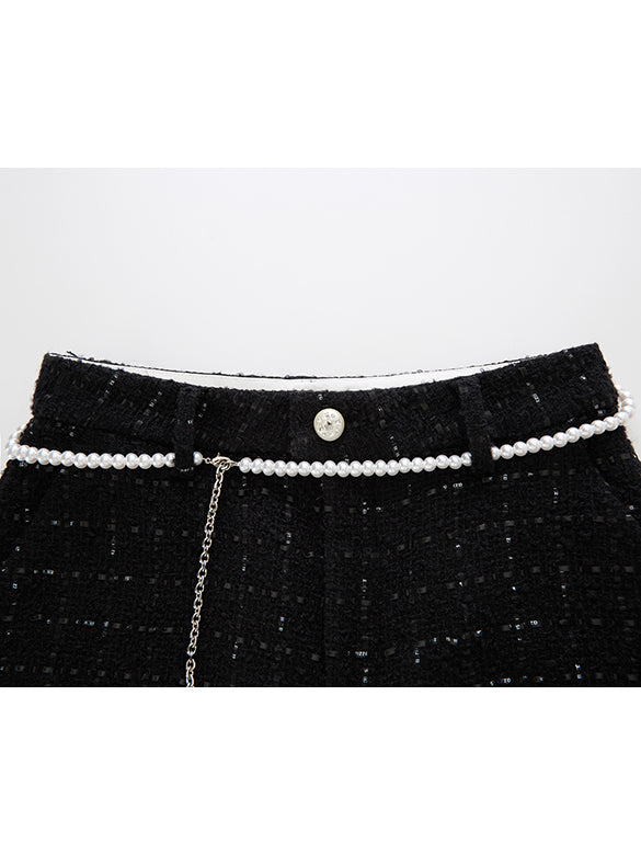 Pearl Belted Tweed Pants