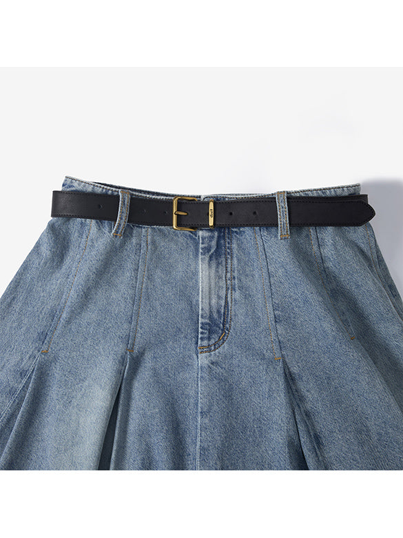 Tuck Design Denim Skirt