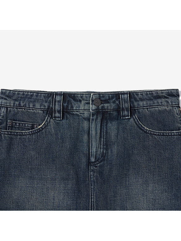 Side Zipper Denim Skirt-Pants