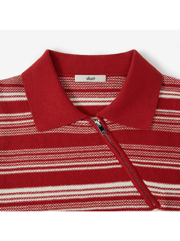 Random Pitch Stripe Sleeveless Zipper Knit