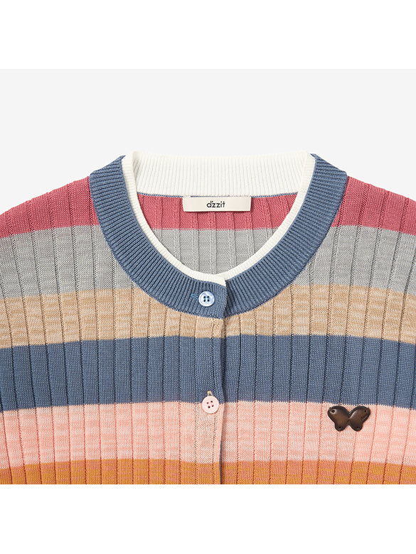 Retro Color Stripe Rib Knit Cardigan