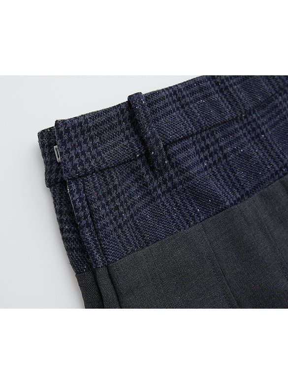 Plaid Tweed Combination Pleats Skirt
