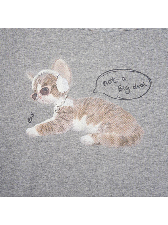 Cat Printed One-shoulder Sweatshirt