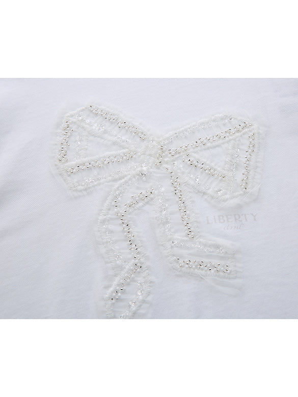 Sequins & Beads & Tulle Ribbon T-shirt