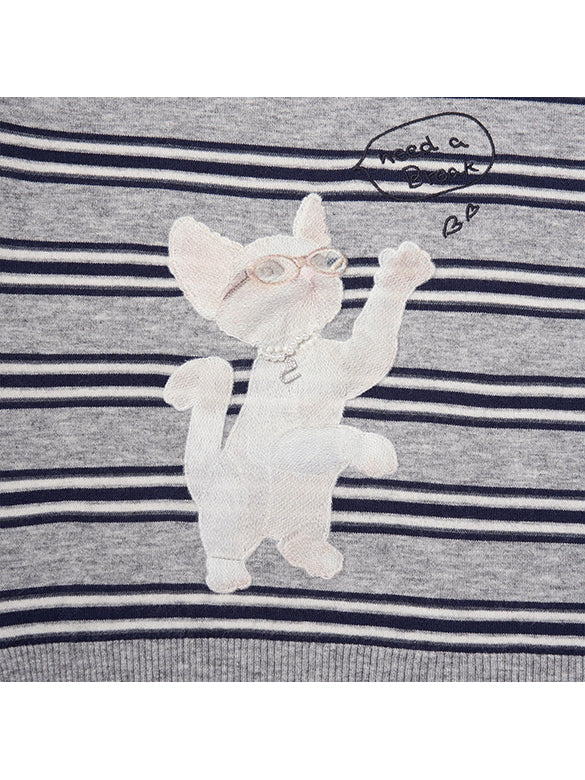 Cat Design Stripe Knit