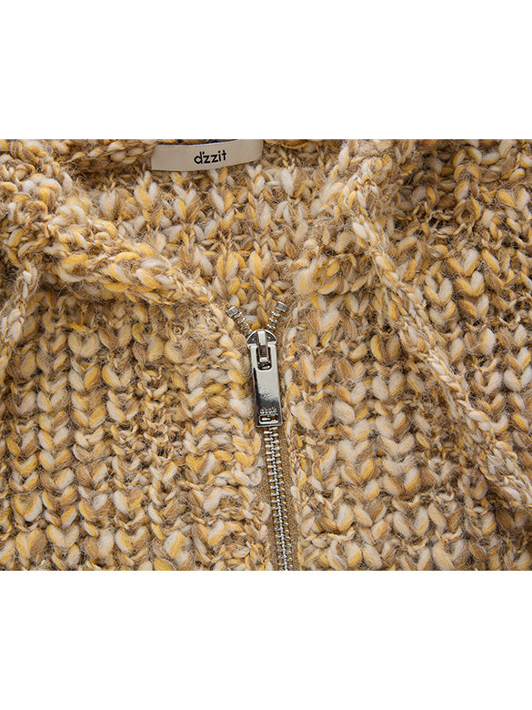 Pompon Knit Zipper Hoodie
