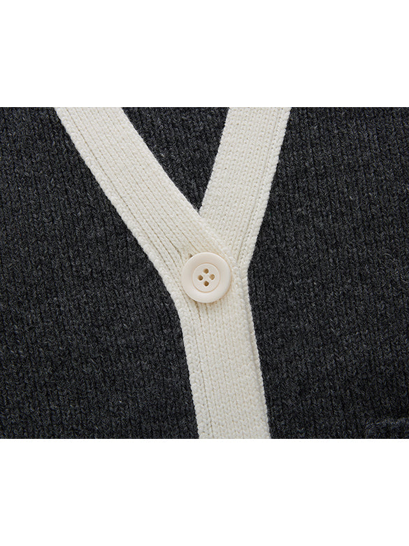 Bi-color Piping Knit Cardigan