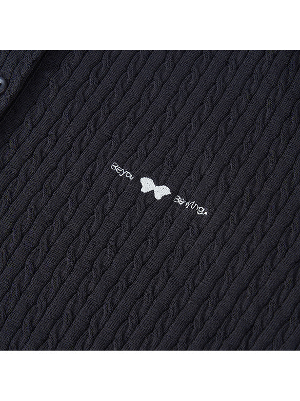 Frill Piping Polo Knit Top